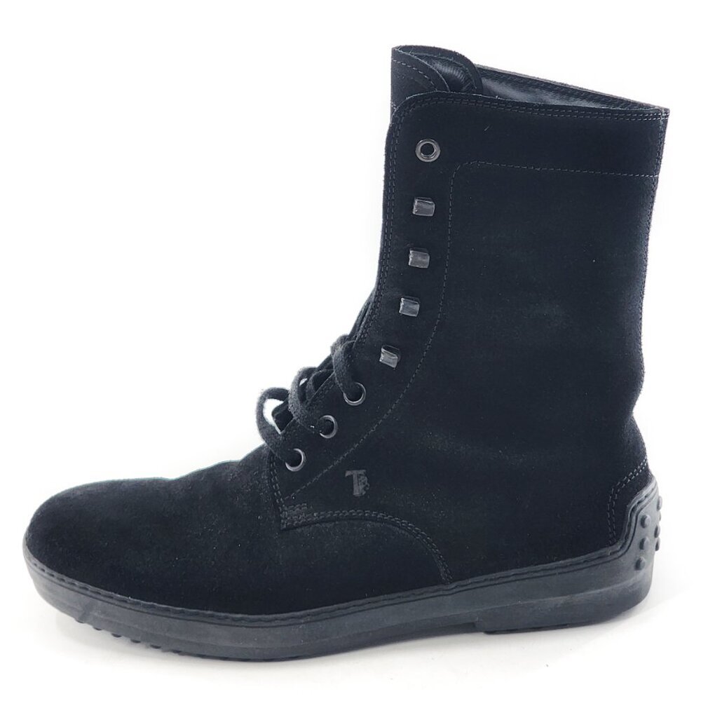 TOD'S Men's Black Suede Lace Up Boots Zip Unisex
